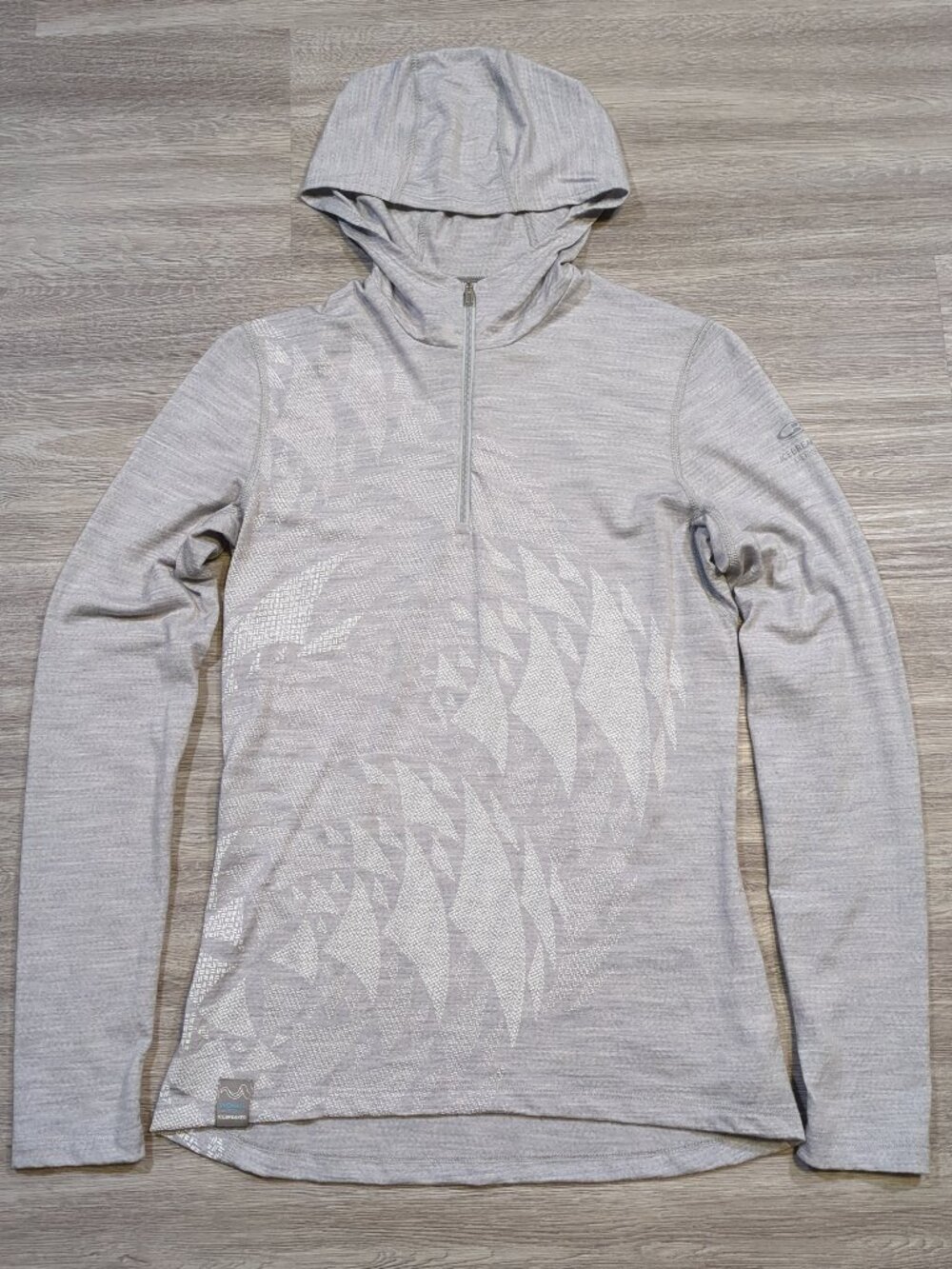 Icebreaker Merino 200 Wool 1/4 Zip Hoodie Women's Med Full Zip Grey Simon Beck